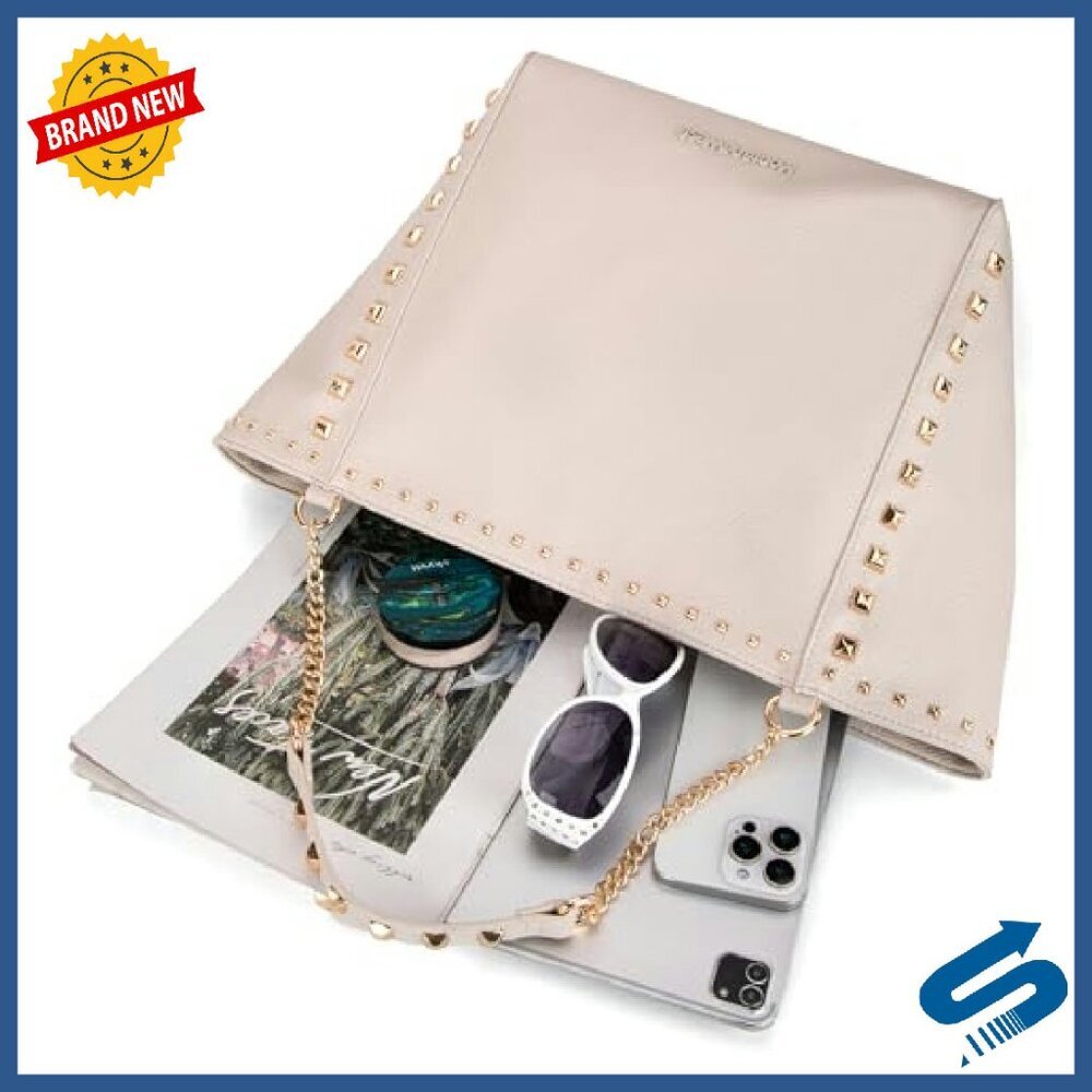 Oversized Vegan Leather Tote Bag with Chain Handle - Large Capacity - Picture 6 of 8